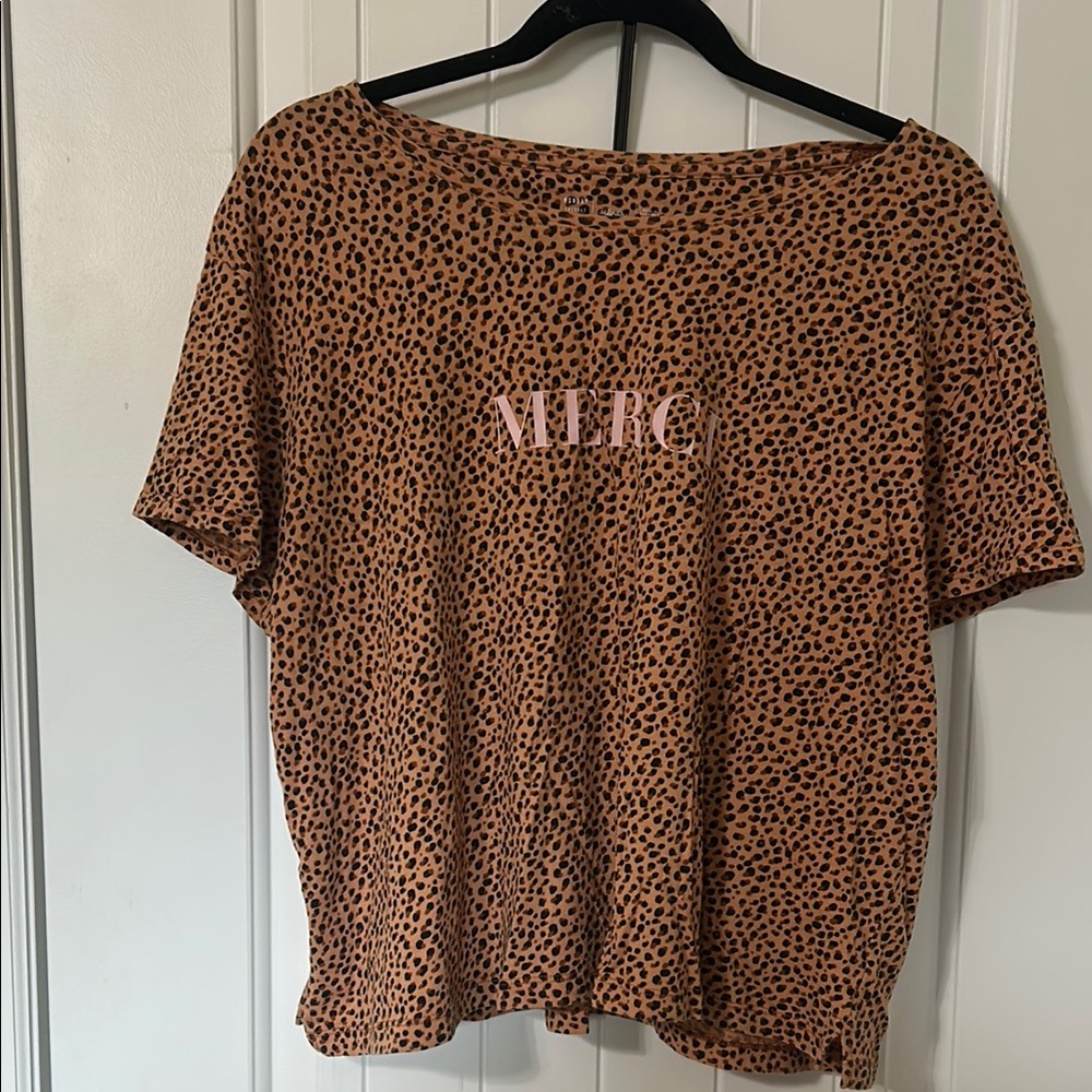 Anthropologie Brown Tan Boxy Short Sleeve Blouse